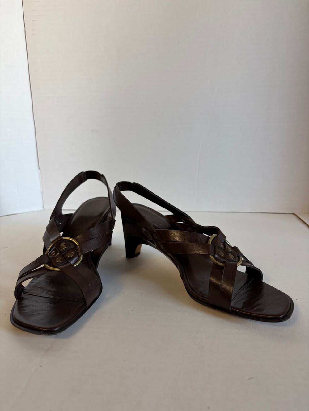 Nordstrom Kacy VTG Brown Leather Slingback Strappy Kitten Heel Sandal 8.5